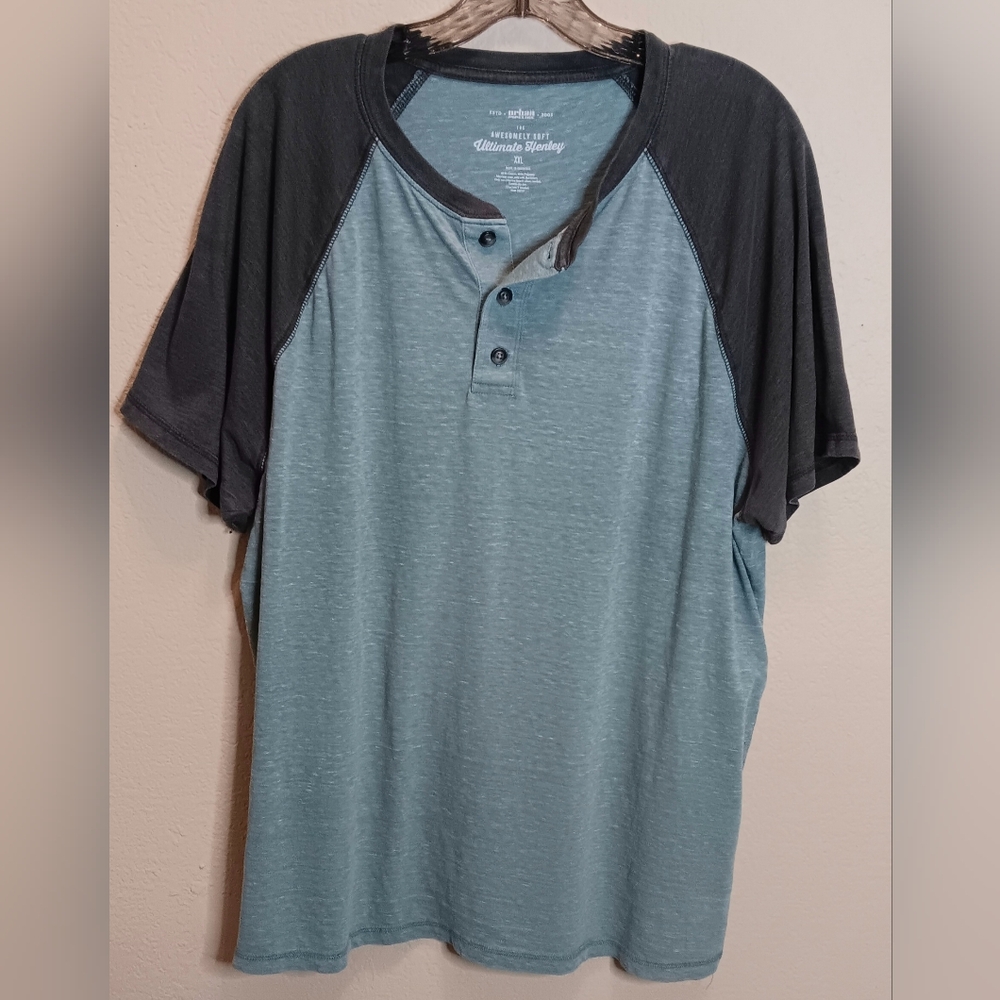 Urban Pipeline Henley Shirt XXL Raglan Sleeves Blue Gray Surfer Skater Beach